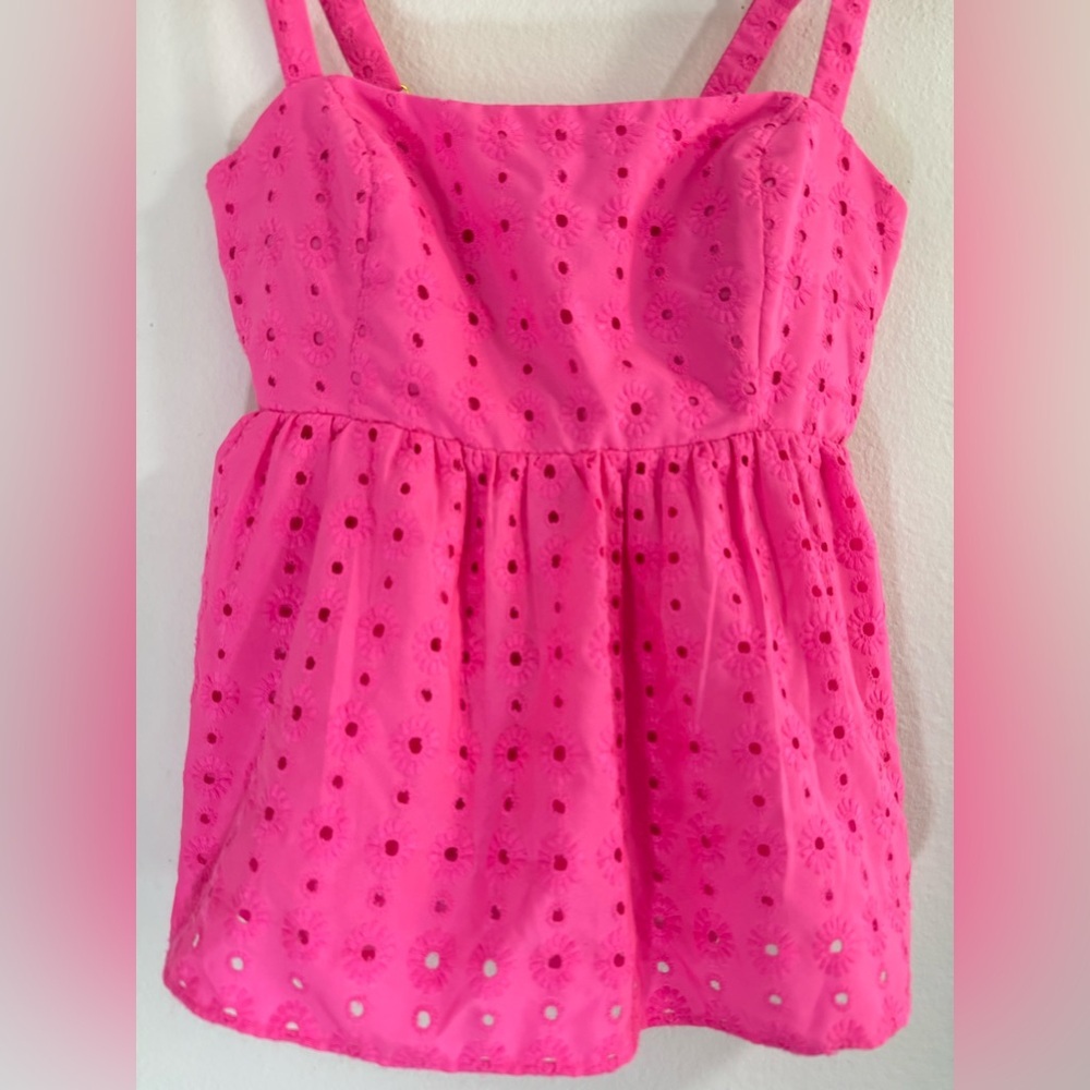 Lilly Pulitzer Michela Eyelet Babydoll Cami in Hot Pink Hottie Dottie Size 6 - Picture 6 of 10